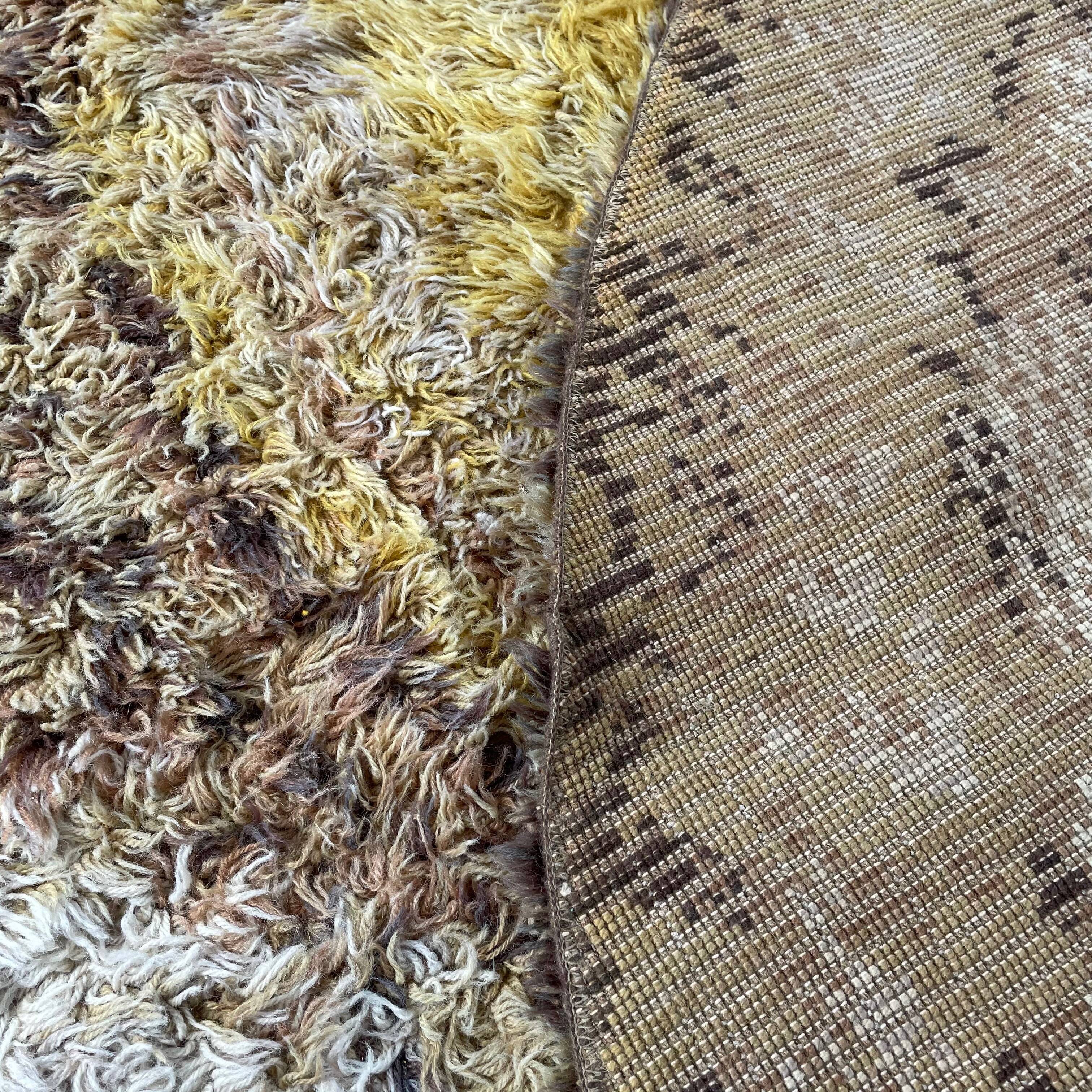 195cm multi-color scandinavian psychedelic batik high pile pop art rya rug 1970s