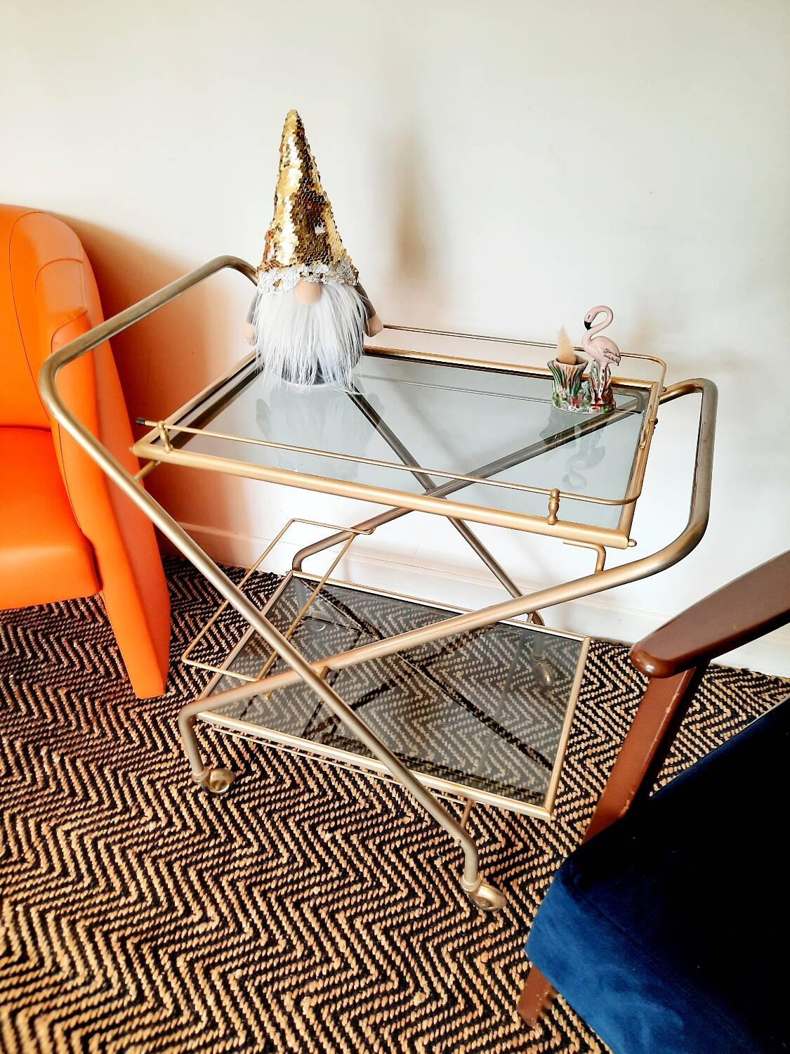 Folding rolling dessert trolley in Hollywood Regency style, 1960s-70s.