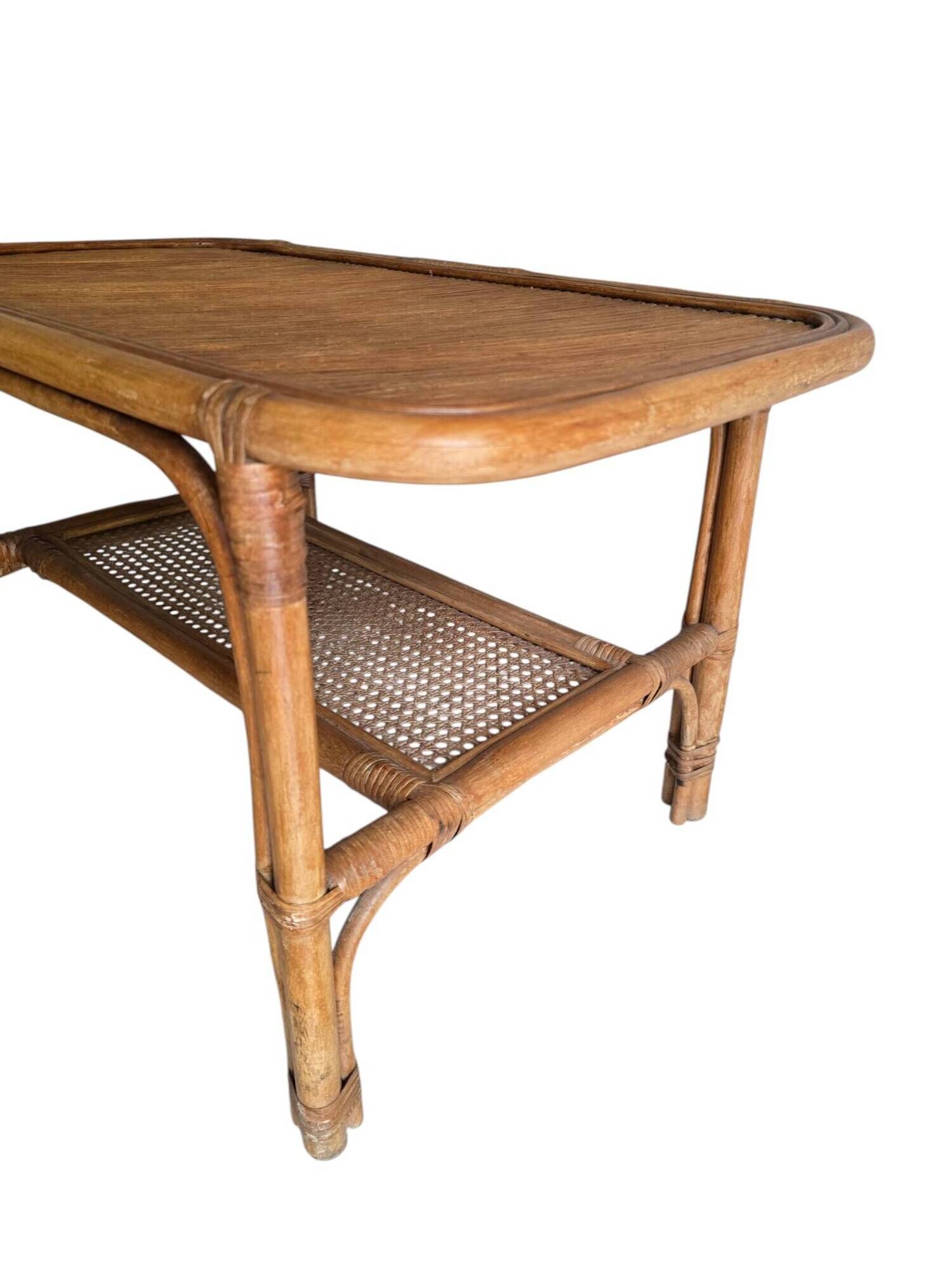 Vintage coffee table in rattan and cane – 1960s/70s