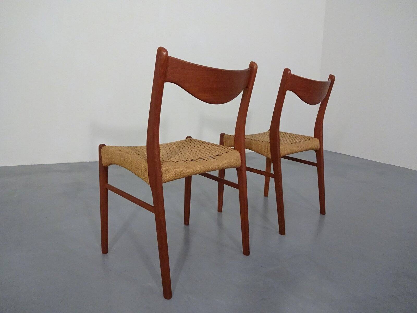 Set of Teak and Paper Cord Dining Chairs by Ejner Larsen for Glyngøre Stolefabrik, 1960s