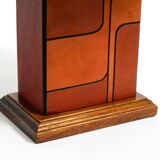 Italian 60s table lamp made of wood and leather with paper straw lampshade