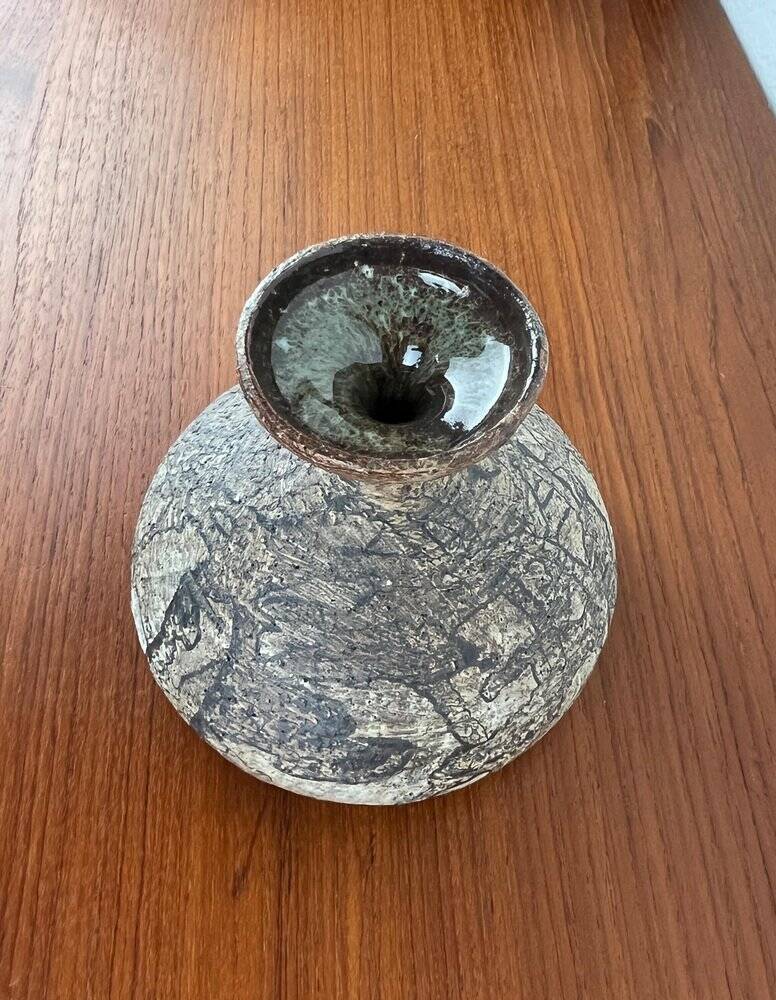 Vintage German brutalist studio mushroom vase by Gerhard Liebenthron, 1970s.