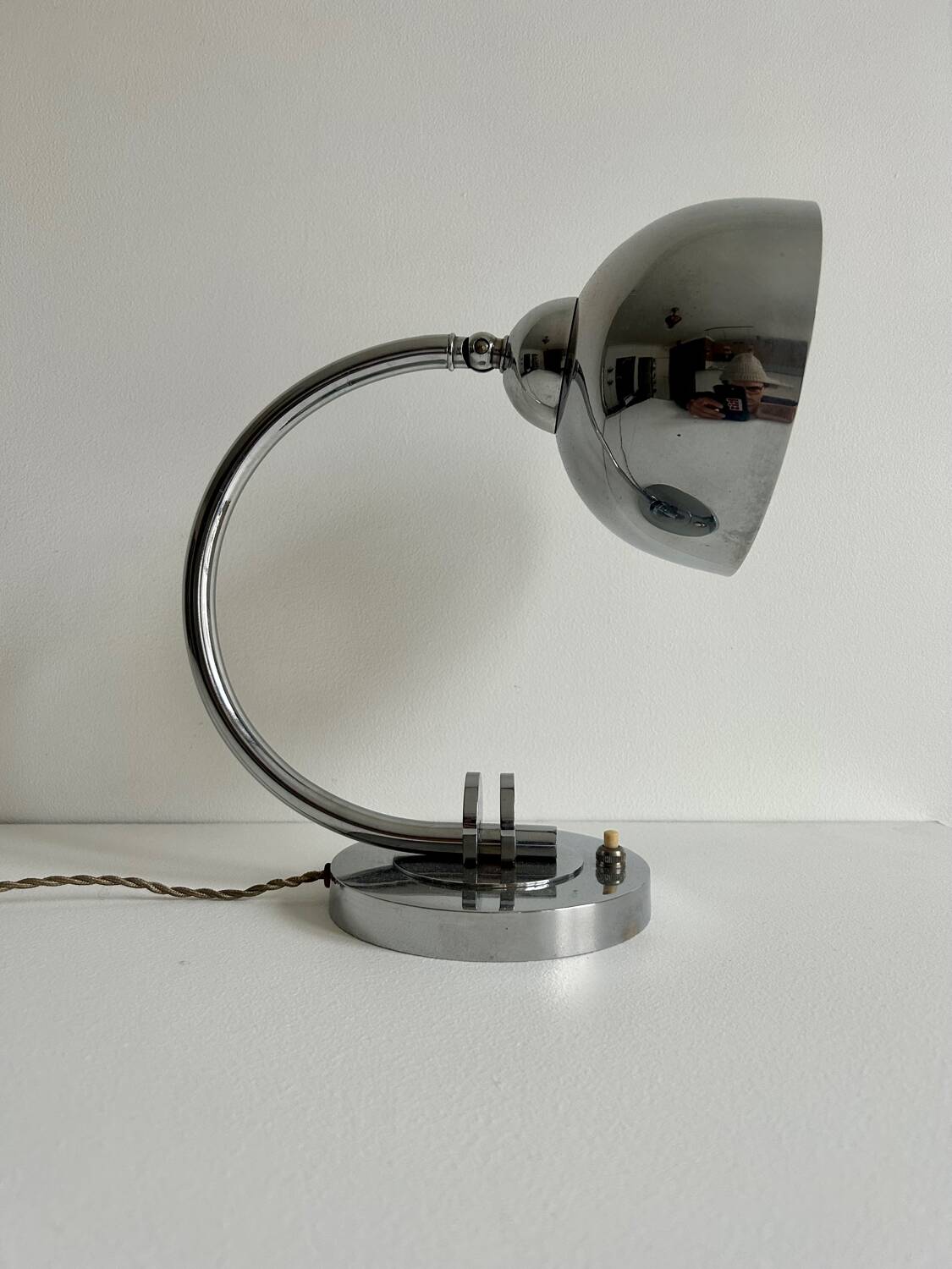Vintage table lamp, modernist chrome metal, France 1930