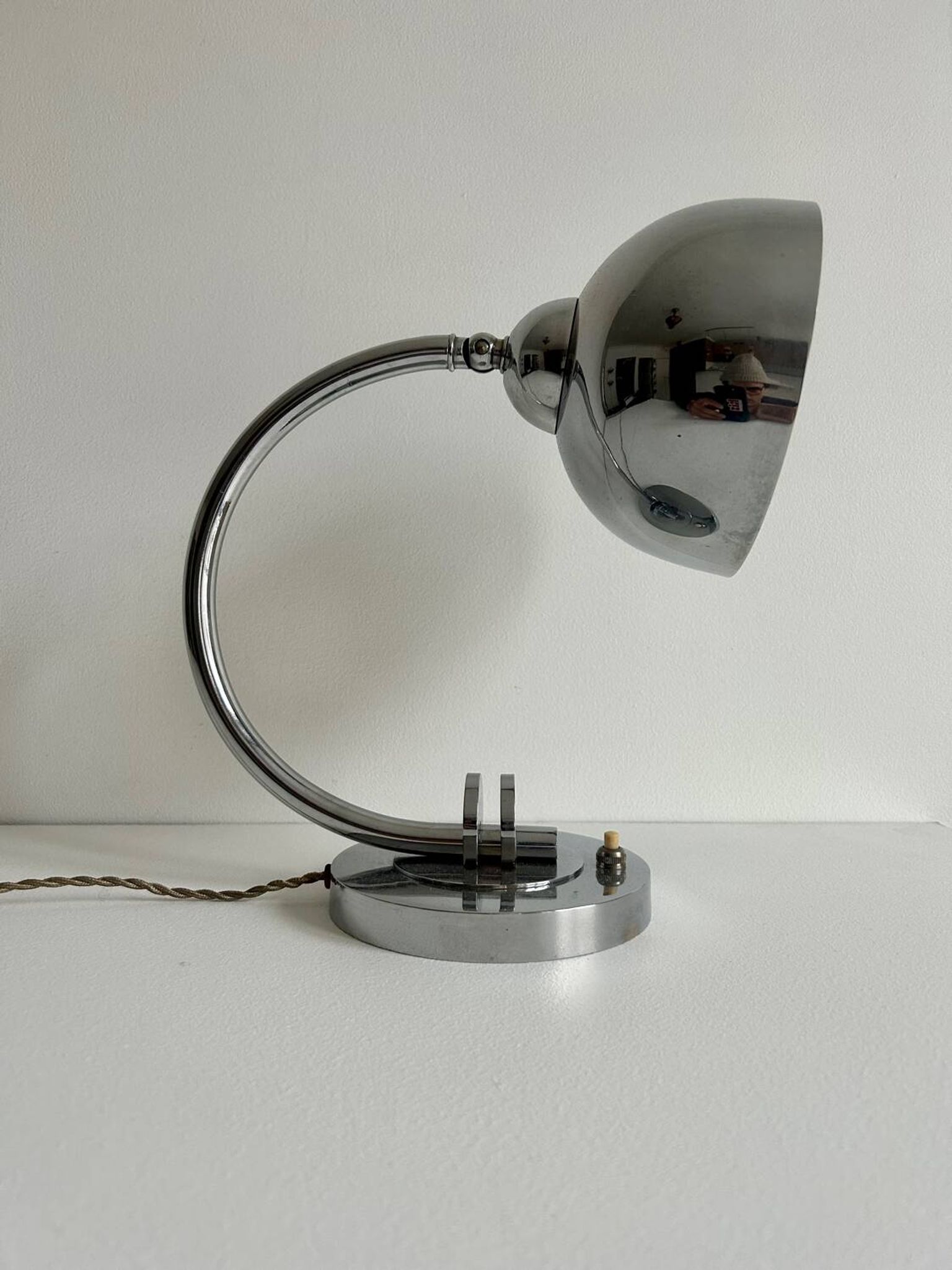 Vintage table lamp, modernist chrome metal, France 1930