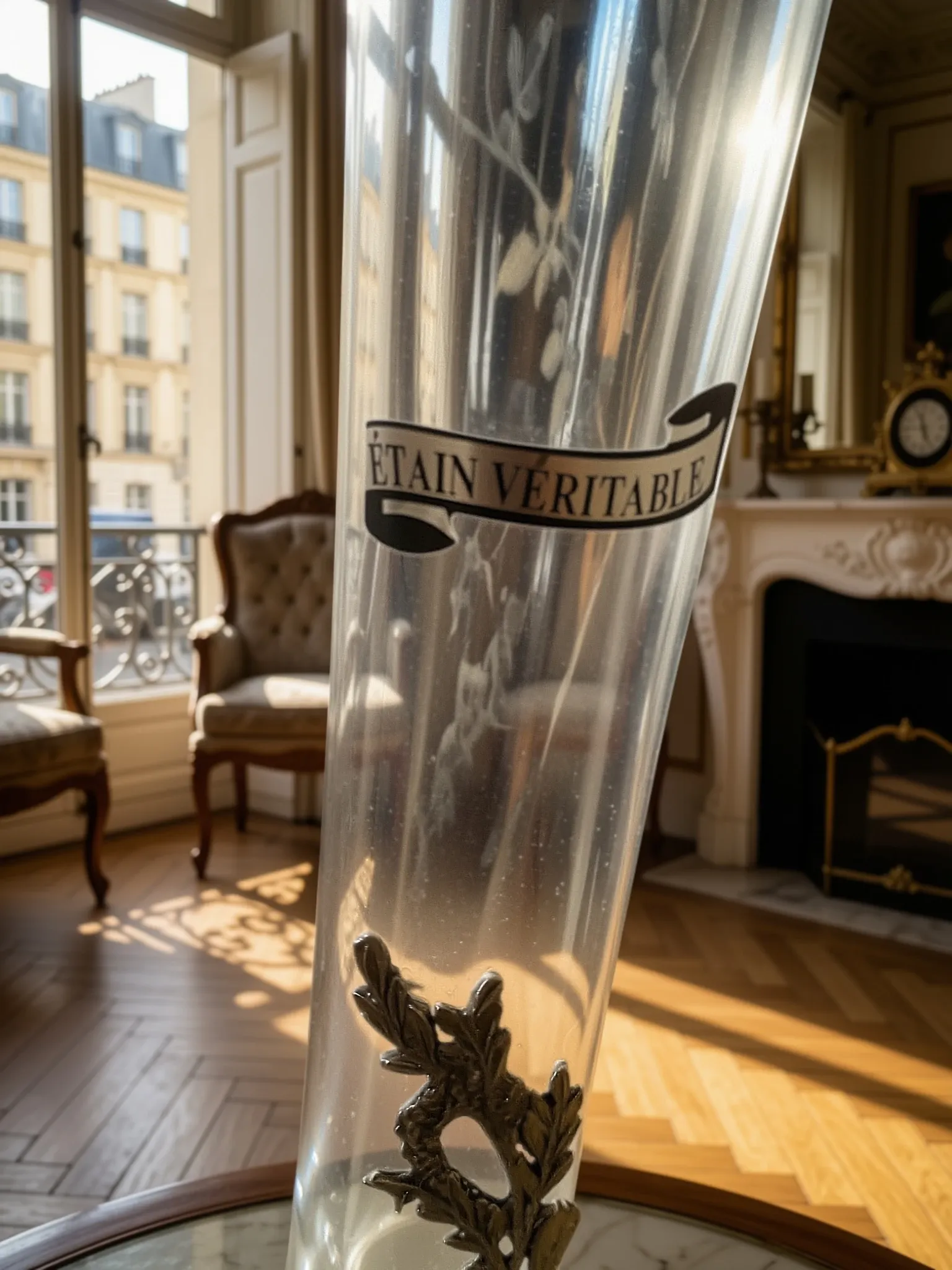 Single flower vase decorated in pewter