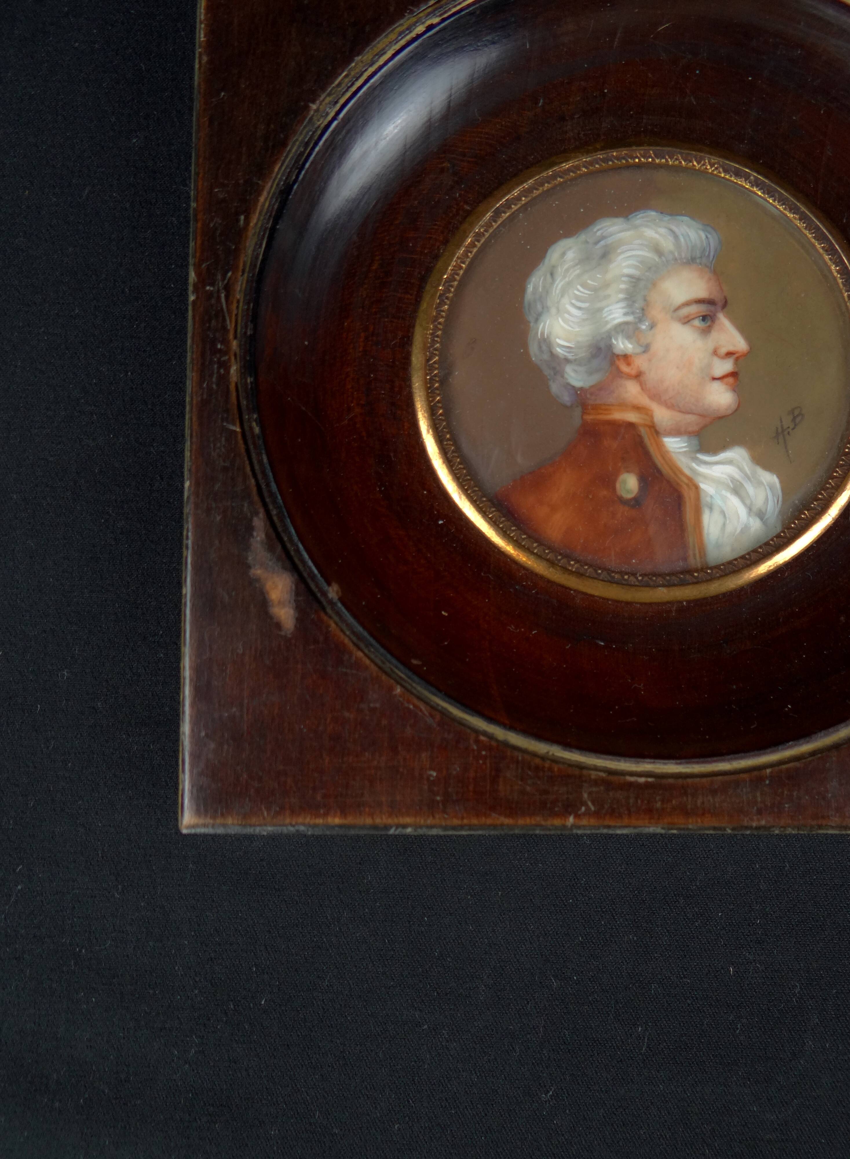 Miniature gouache portrait, 19th century, of an aristocratic man in profile