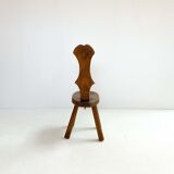 Brutalist pine side stool, mid-century, french
