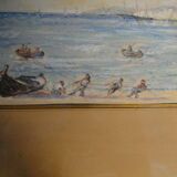 Pastel Michel Gastaldi vue de Cannes les pêcheurs