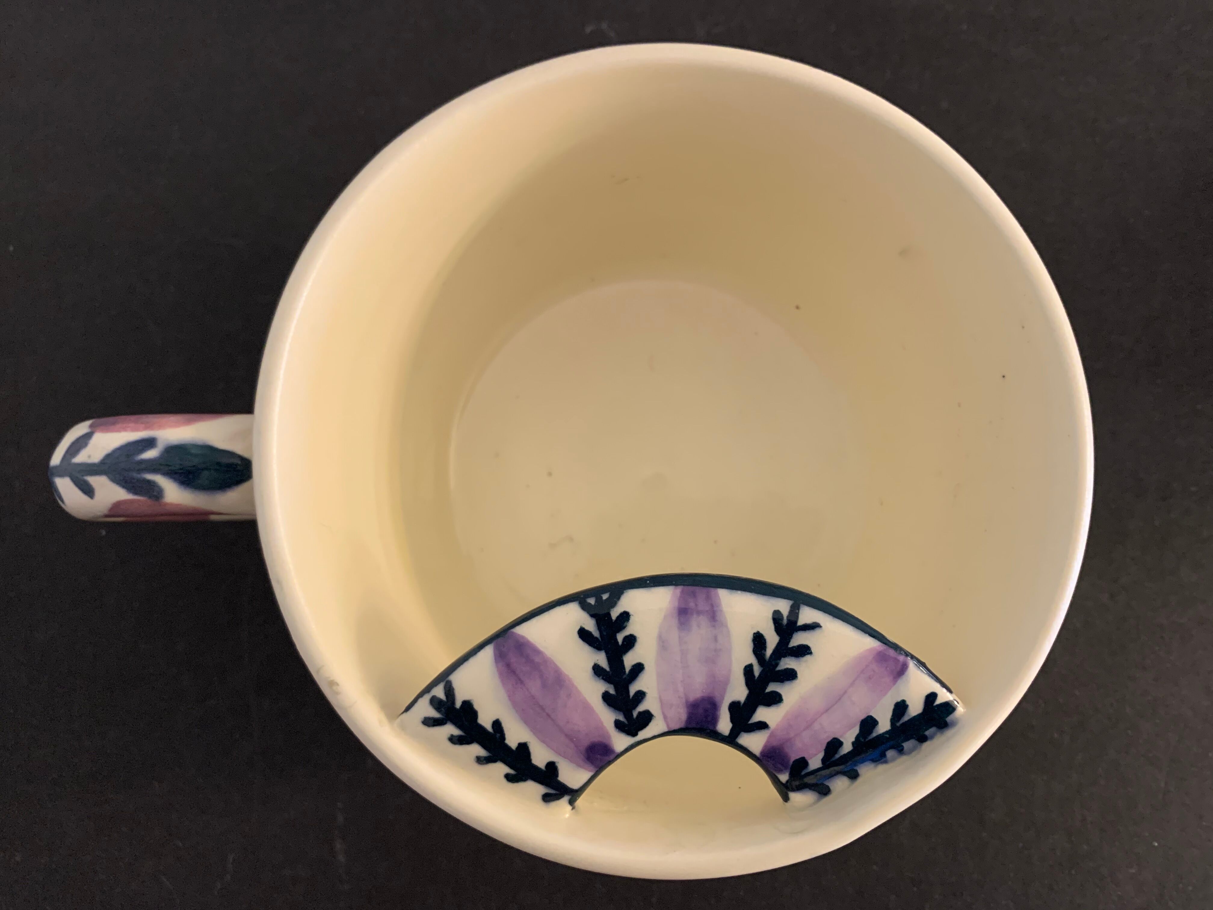 Pair of ceramic cups including a mustache cup for gentleman