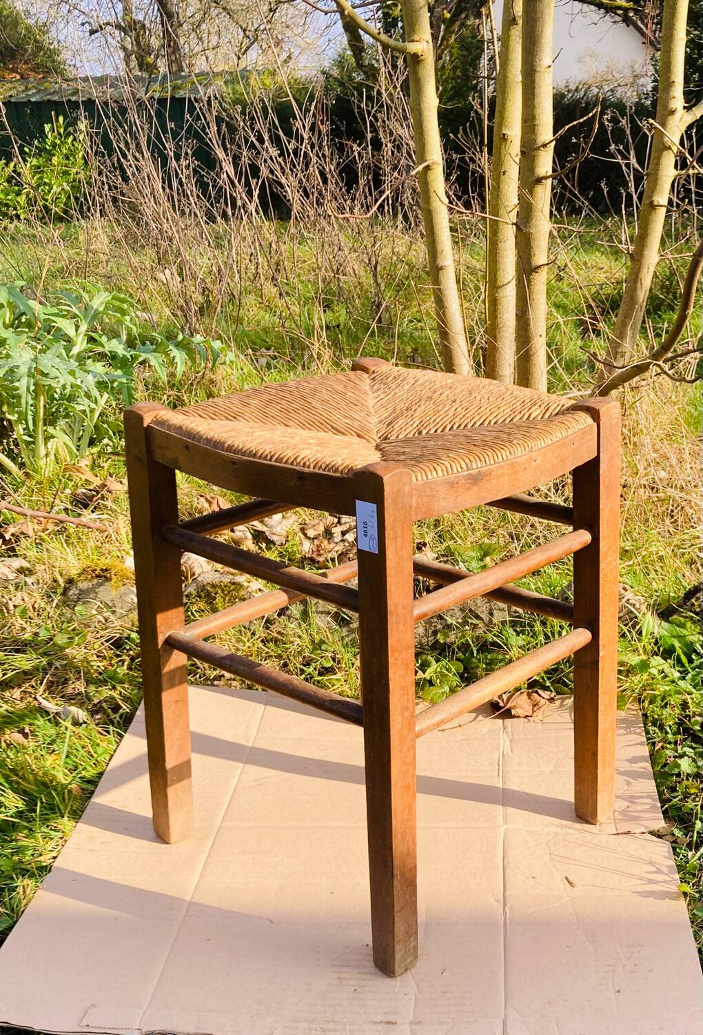 Tabouret rustique en bois et paille, XIXème s.
