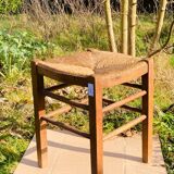 Rustic stool in wood and straw, 19th century.