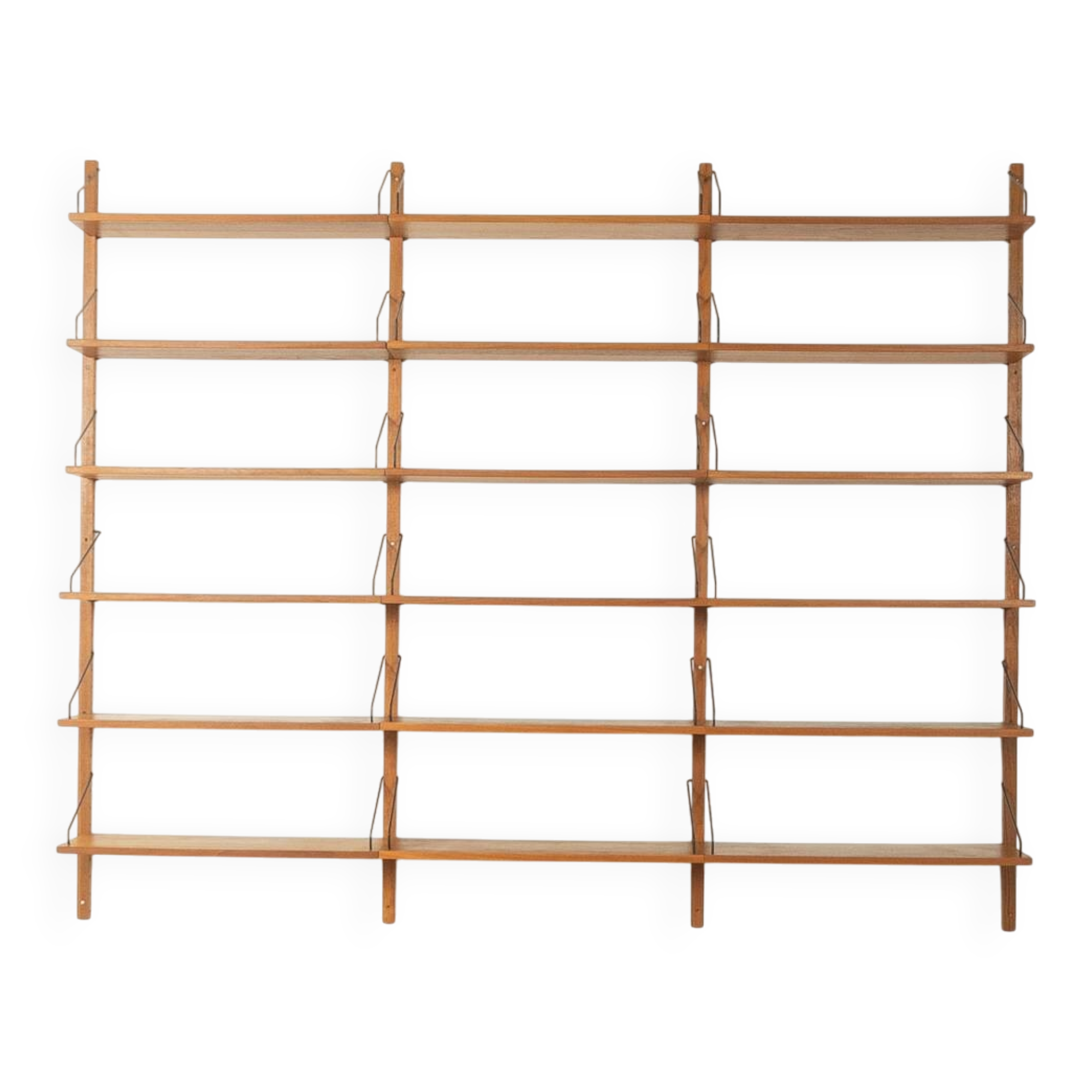 Classic wall shelf by Poul Cadovius for Cado, 1950s, teak veneer, 18 shelves, 4 ladders, Denmark