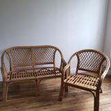Rattan and wicker sofa and armchair