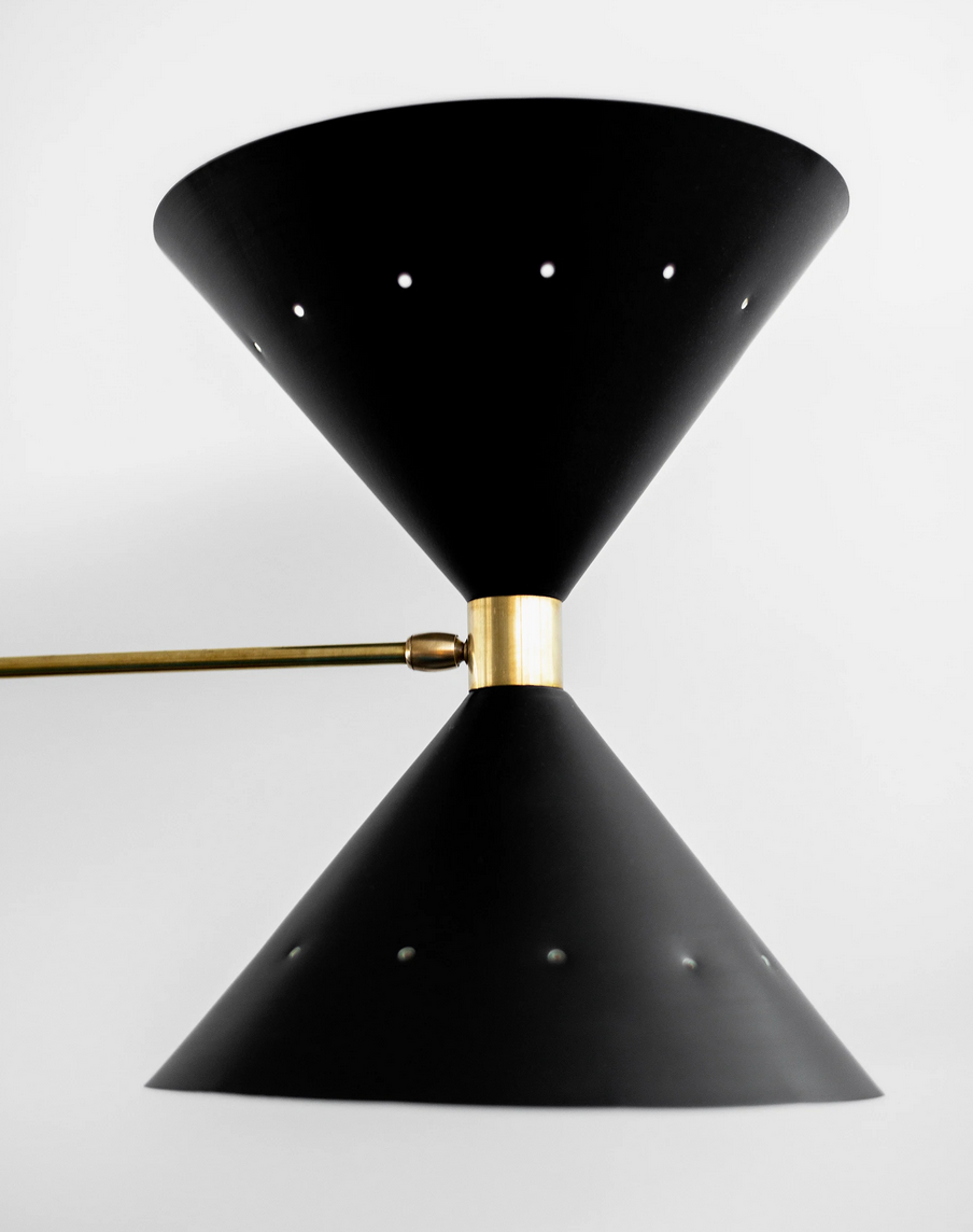 Suspension with 8 brass lights and Black lampshade