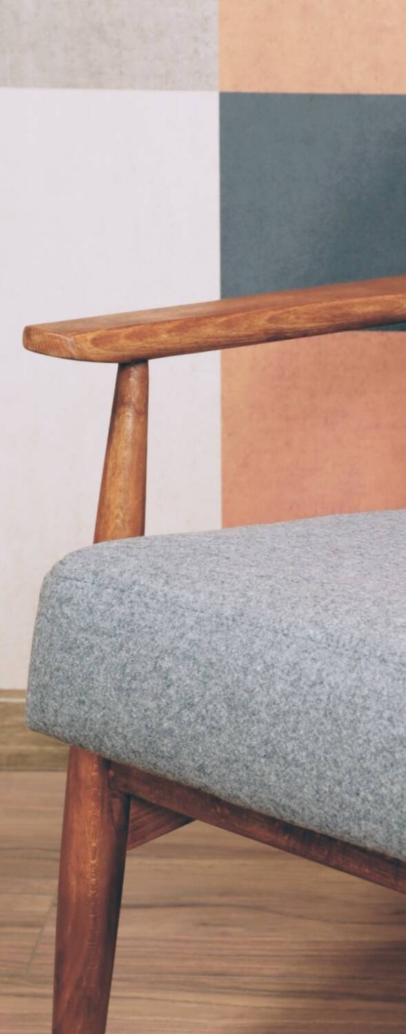 Vintage armchair light gray wool design by H.Lis