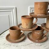 Set of 6 handcrafted stoneware cups and sub-cups 70s