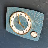 Vintage thermometer clock rectangular silent wall pendulum "Golden blue"