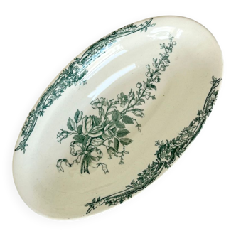 Romantic antique ravier porcelain floral style cream color and green details