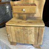 Raw wood bedside table