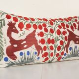 Suzani Animal Bedding Pillow Cover, Ethnic Uzbek Deer and Floral Motifs Cushion Cover, Handmade