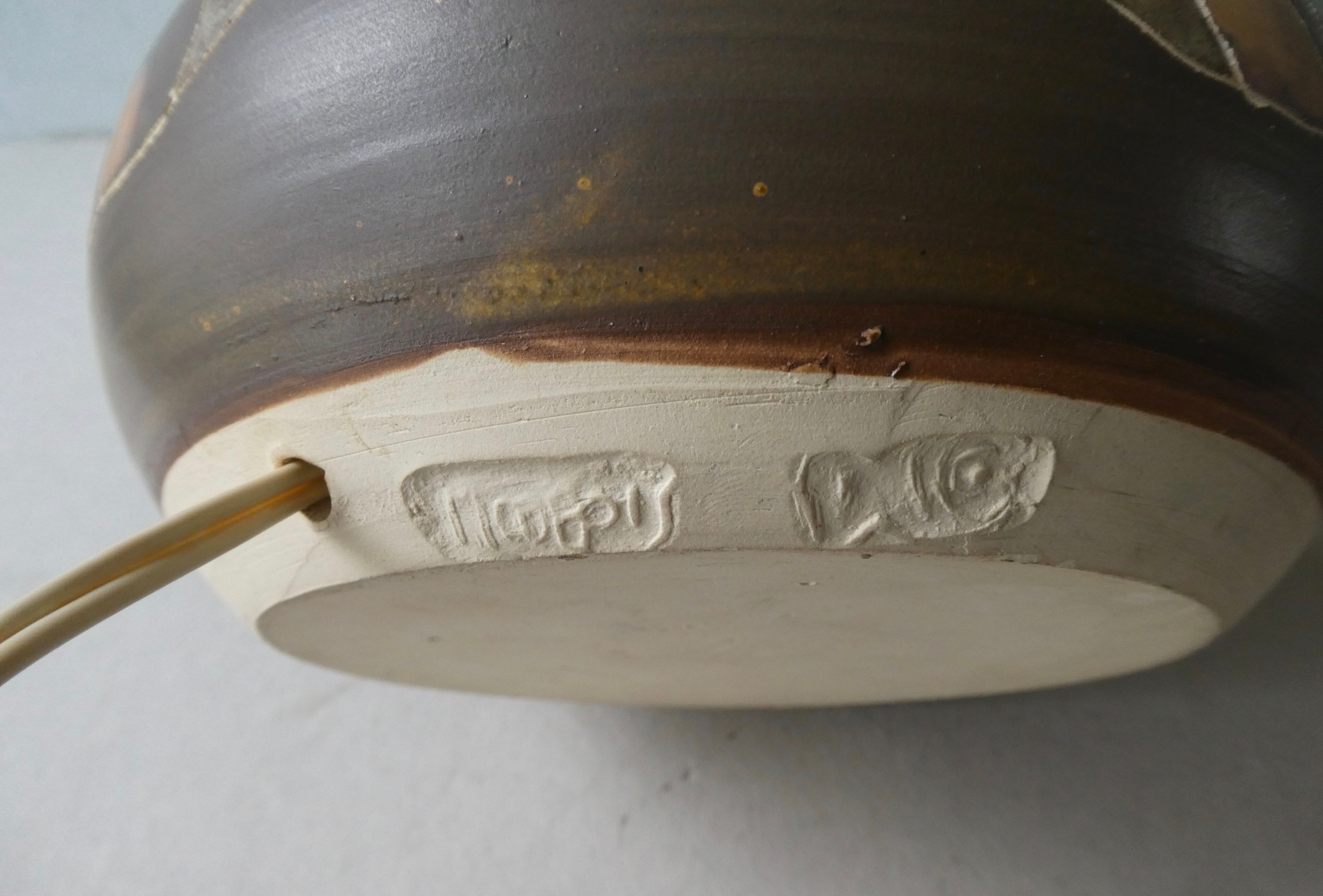 Ceramic lamp from the 60s, decoration flowers, Scandinavian, signed