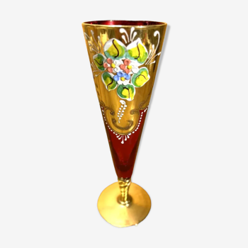 Vase soliflore rouge et doré Murano années 60,70' vintage