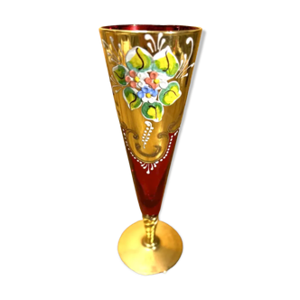 Vase soliflore rouge et doré Murano années 60,70' vintage