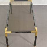 Gunmetal gold metal and smoked glass coffee table from the 70s