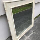 Large rattan and white bamboo mirror
