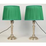 Candlesticks mounted as lamps, silver-plated bronze.