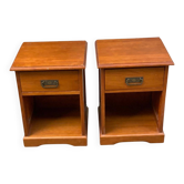 2 tables de chevet marine en bois massif teinté miel 1990