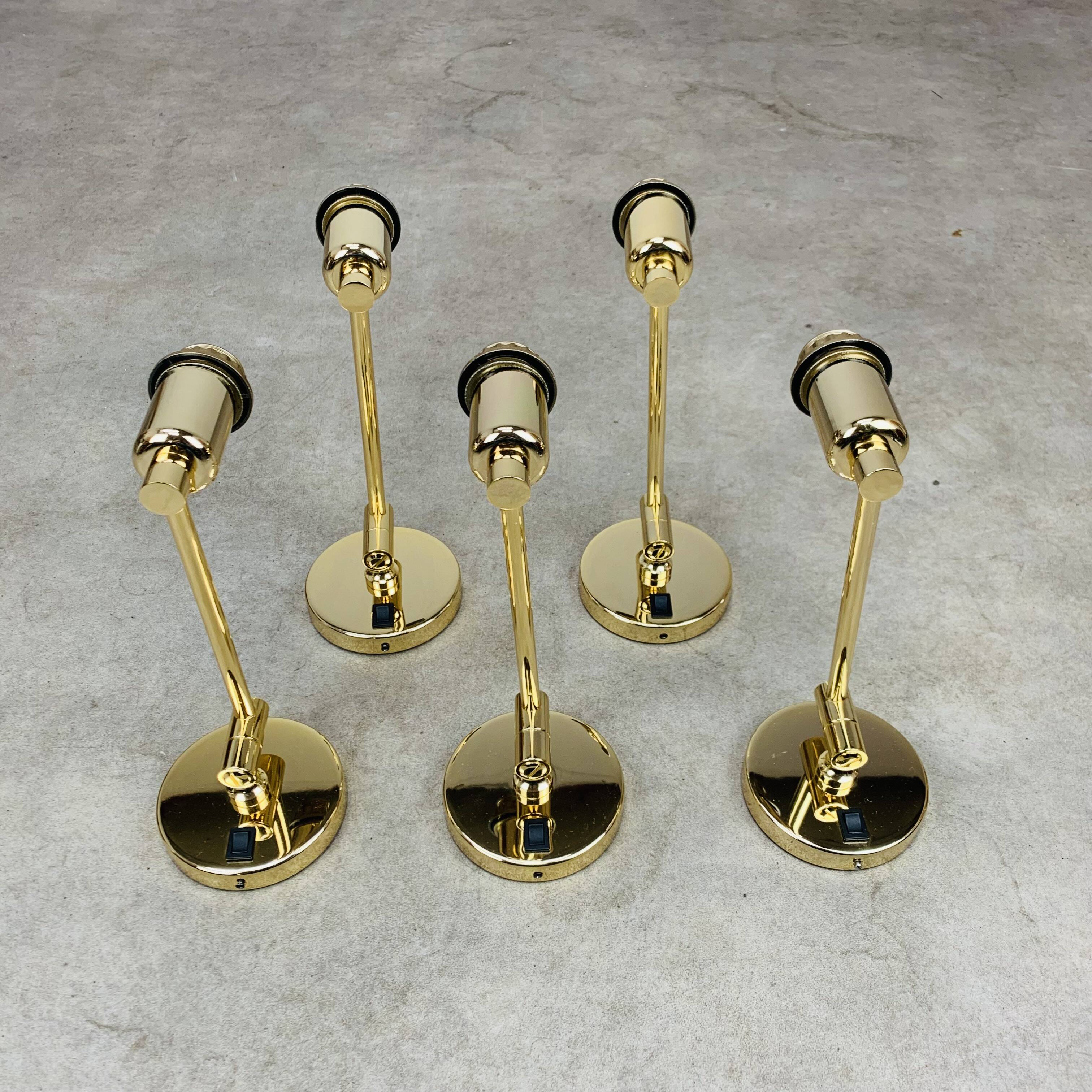 5 gold LED wall lights by LedsC4 in brass