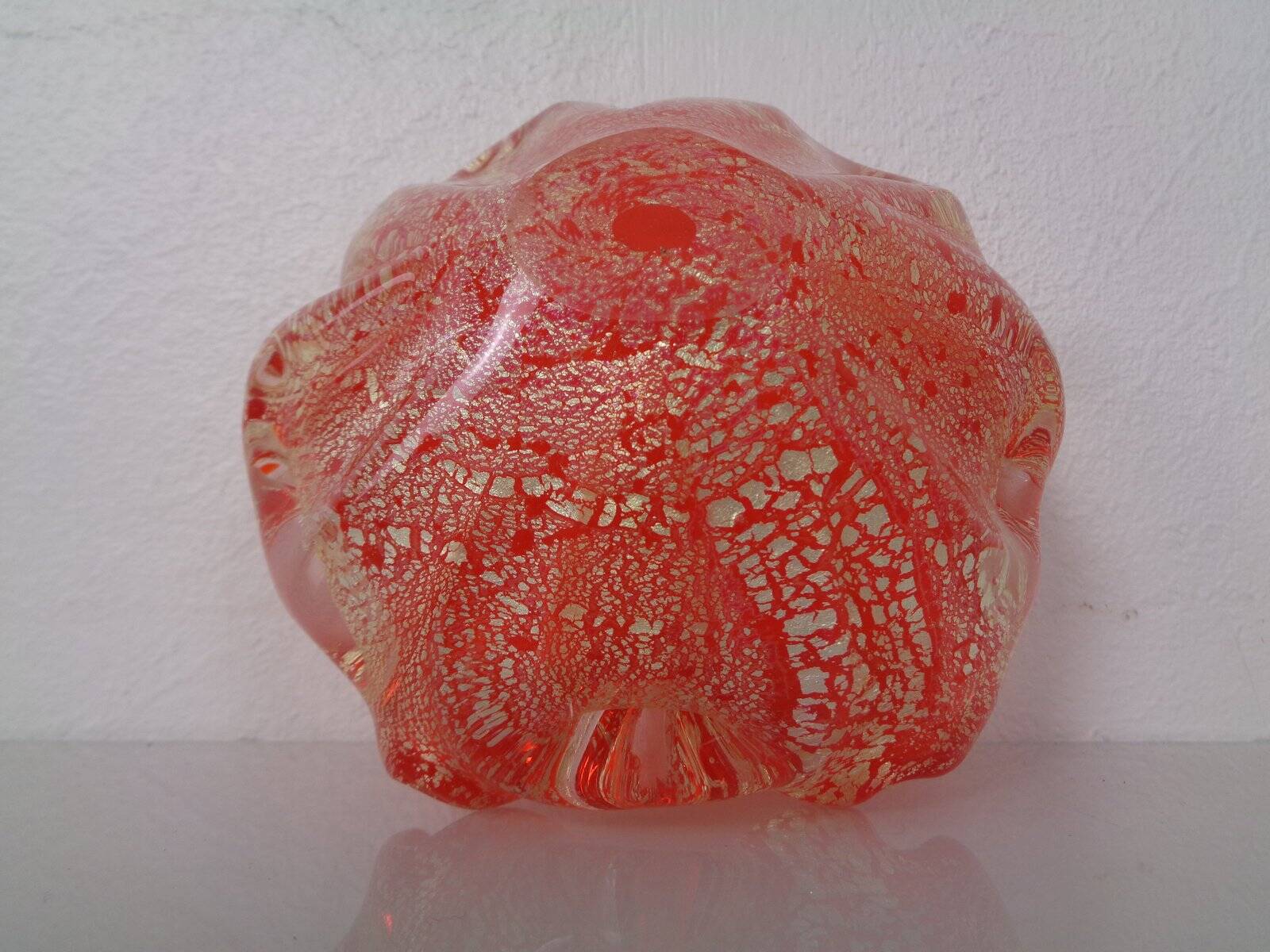 Red & Silver Murano Glass Ashtray by Barovier & Toso, Italy, 1960s