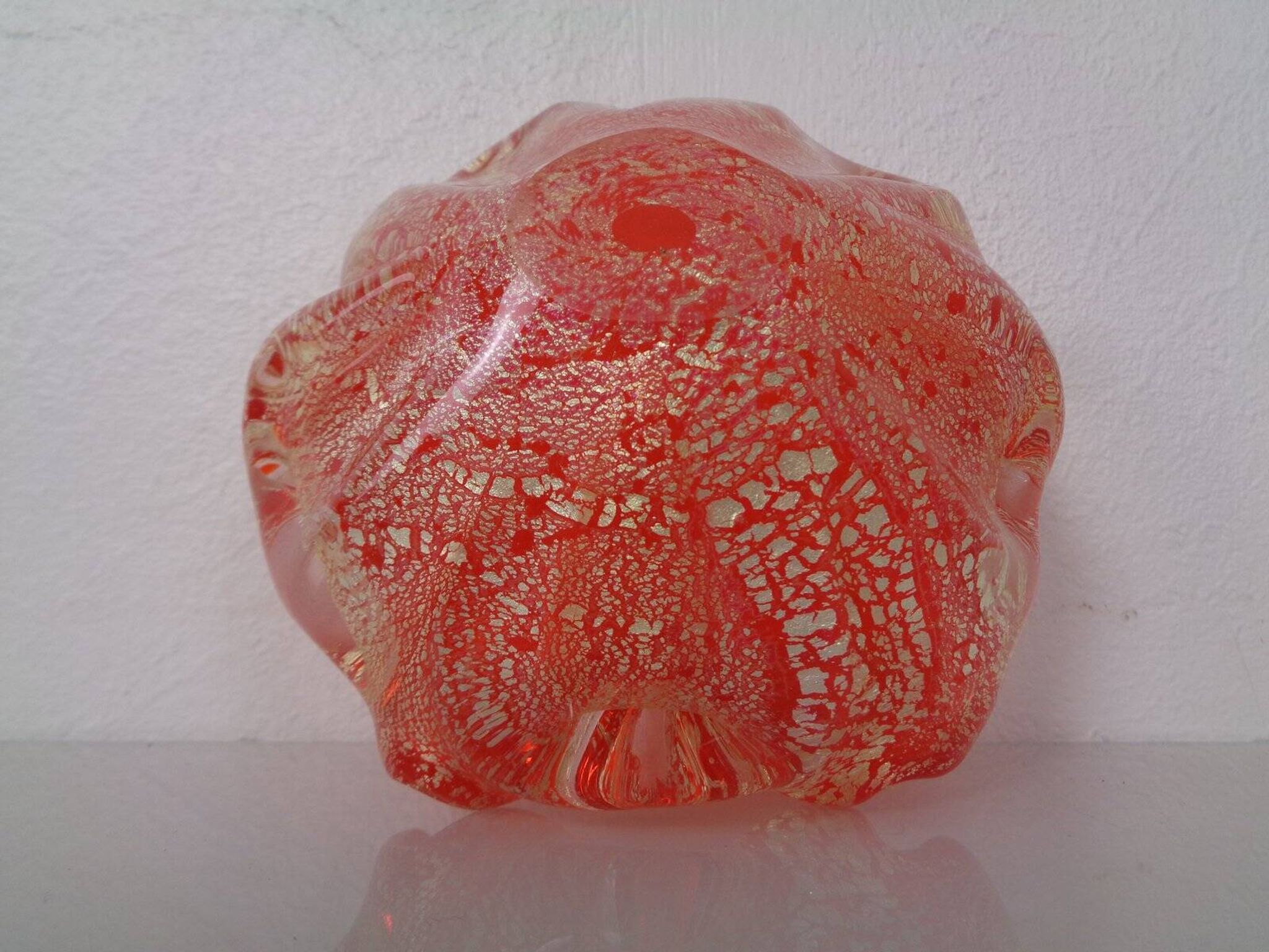 Red & Silver Murano Glass Ashtray by Barovier & Toso, Italy, 1960s