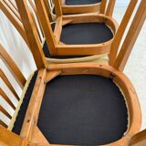Lot of 6 old solid beech chairs, vintage design from the 60s, new fabric