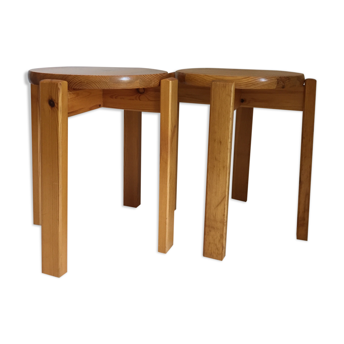 Pair of stackable pine stools, France, year 1980