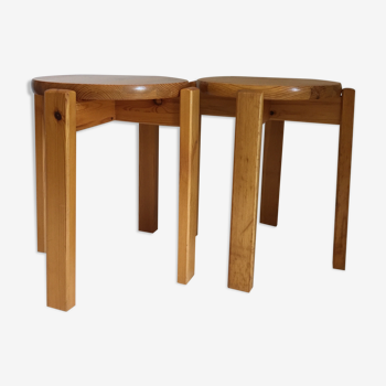 Pair of stackable pine stools, France, year 1980