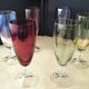 6 glass champagne flutes in different colours