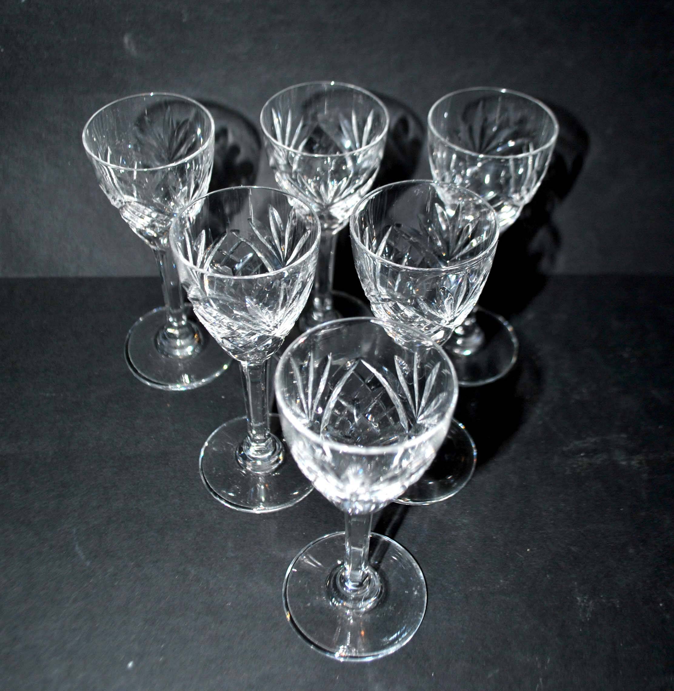 Cristallerie de saint-louis, set of 6 chantilly crystal liqueur glasses signed 11.5cm