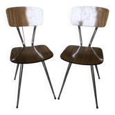 Pair of tublac chairs compass legs chrome metal formica wood vintage #a241