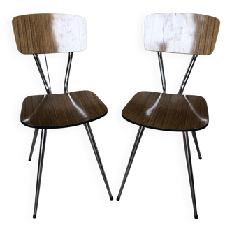 Pair of tublac chairs compass legs chrome metal formica wood vintage #a241