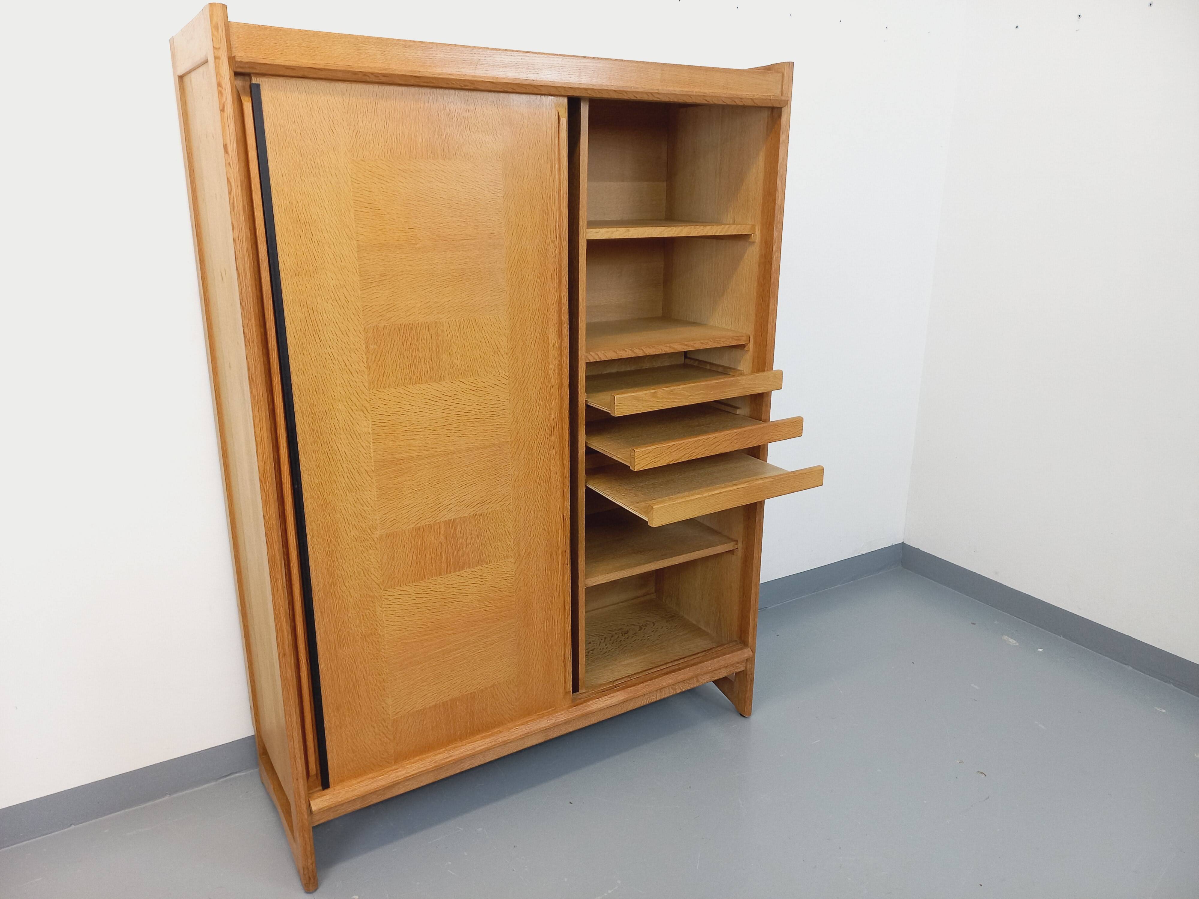 Vintage Guillerme et Chambron wardrobe in solid oak from the 60s