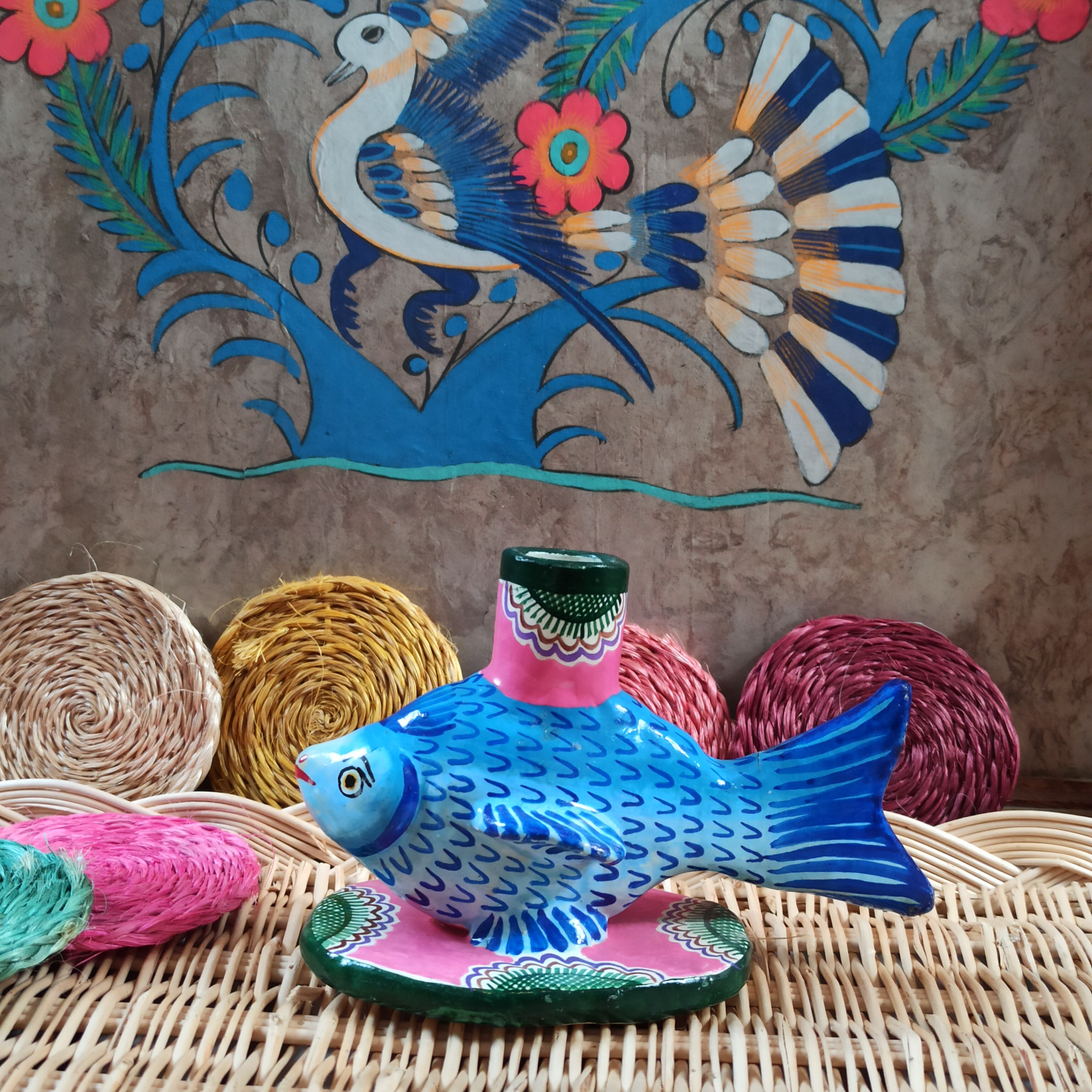 Candle holder vintage fish art from Mexico