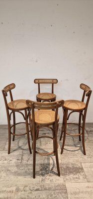 Set of 4 wooden French bar stools, 1980s