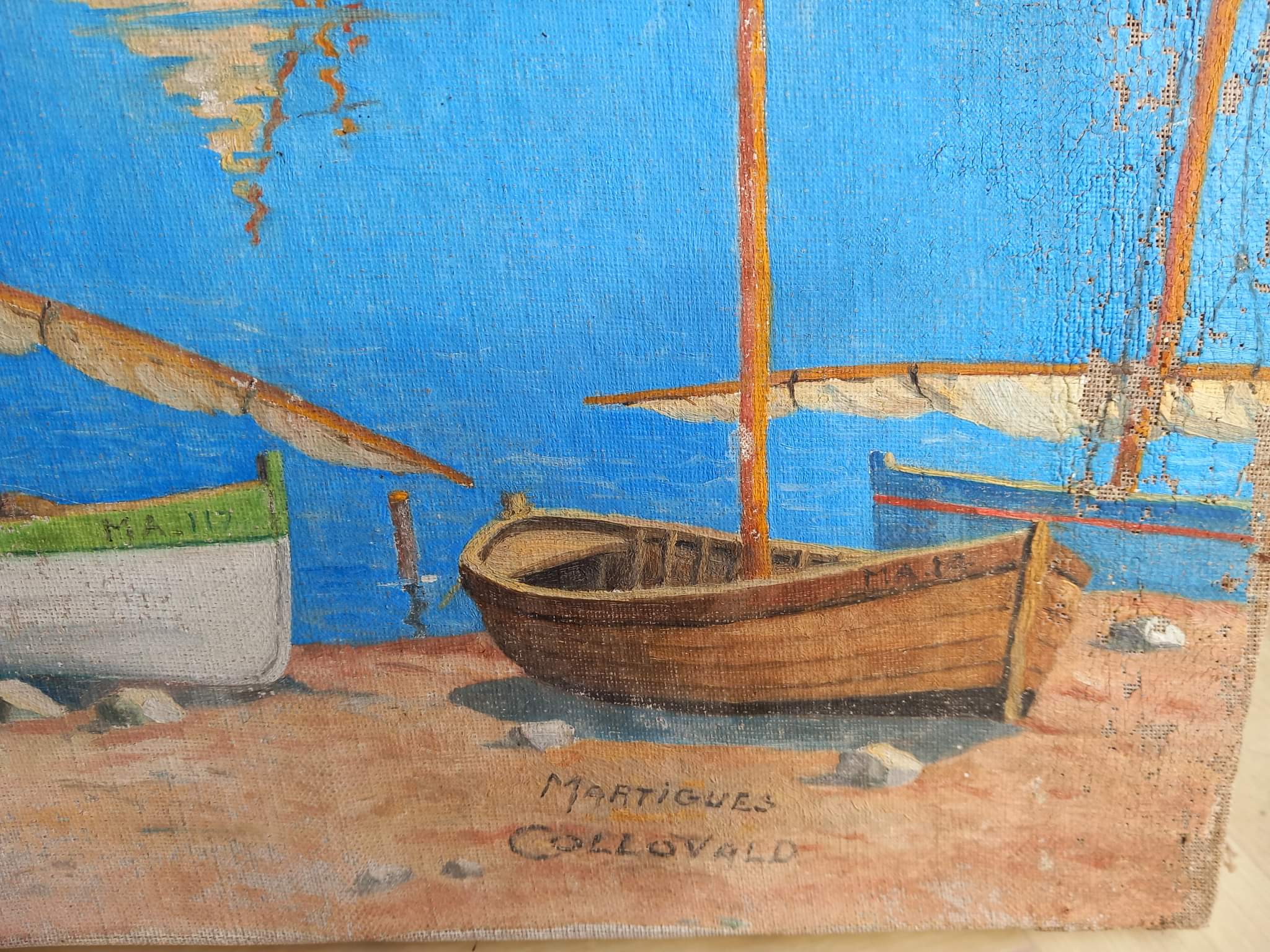 Oil sue canvas in old linen