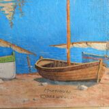 Oil sue canvas in old linen