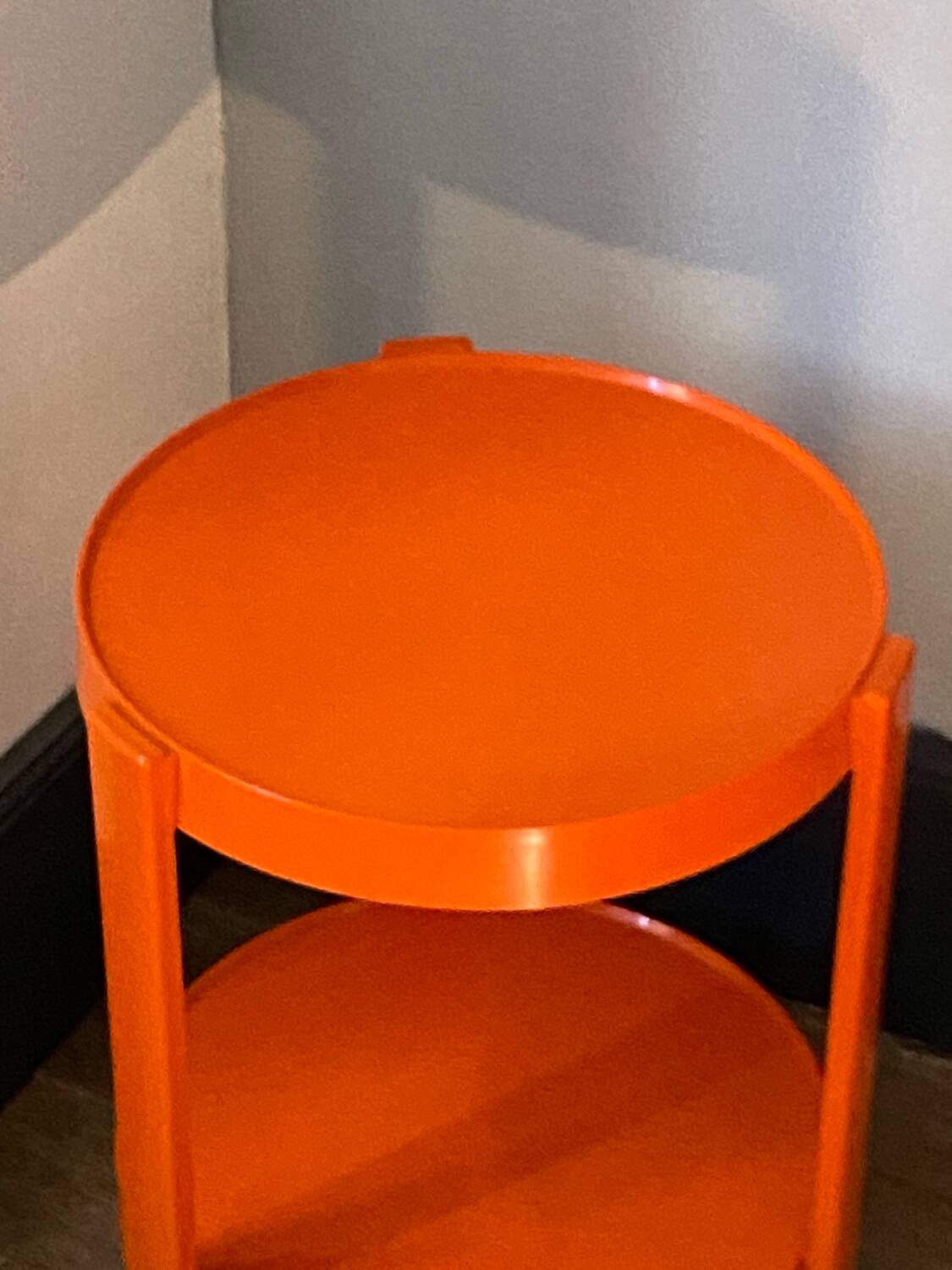 Vintage / designer / orange plastic rolling trolley,