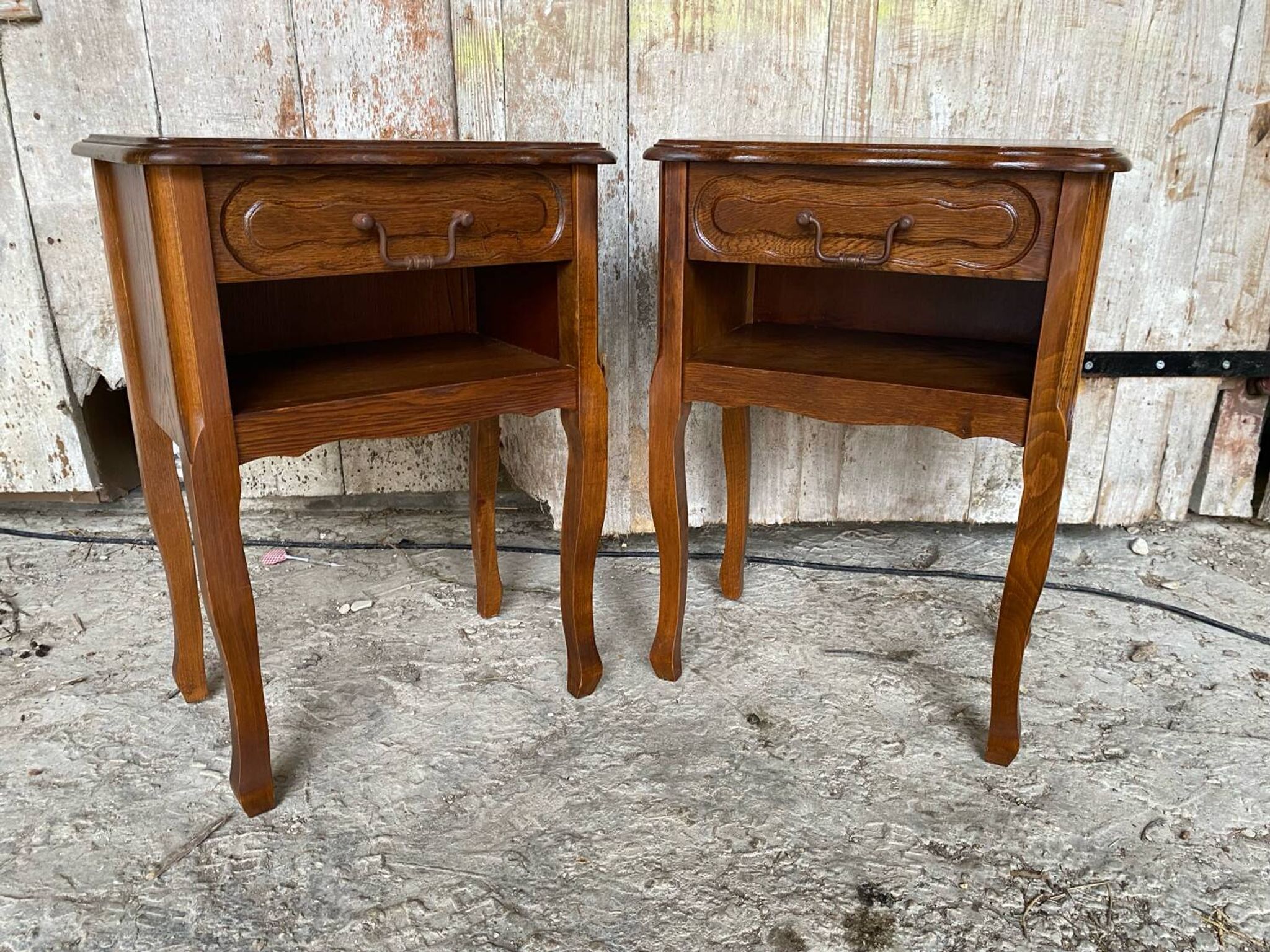 Paire chevet table nuit style louis xv bois tiroir + case vintage