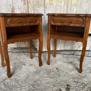 Paire chevet table nuit style louis xv bois tiroir + case vintage