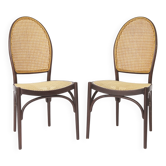 Paire de chaises de salle à manger vintage Thonet en bois courbé, en osier viennois, années 1960-1970